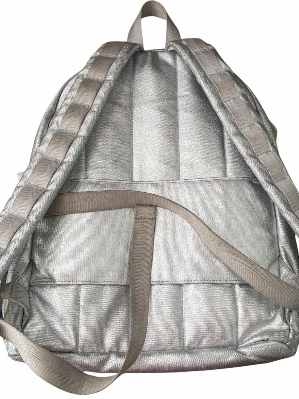 STATE Kane Double Pocket Metallic Silver Daisy Backpack with Yellow Centers
